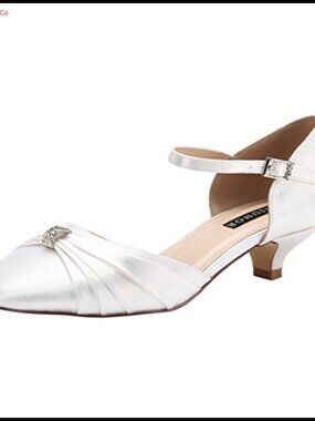 ERIJUNOR Women's Kitten Heel Satin Ankle Strap Wedding Pump
